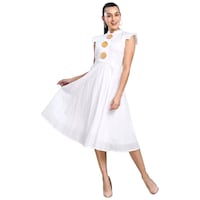 NIIBHZ Women's Solid Big Buttoned Dress, NIBZ0933381, White