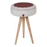 Heritage Touch Stool with Storage & Embroidered Cushion, Grey & Brown