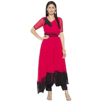 Picture of Nikhaar Creations Georgette Embroidered V Neck Asymmetrical Kurta, FNFINC939164, Pink & Black