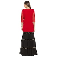 Picture of Nikhaar Creations Georgette Embroidered Boat Neck Short Kurta, FNFINC939165, Red & Black