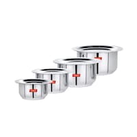 Sumeet Stainless Steel Tope/Patila/Cookware with Lid, 4 Pcs