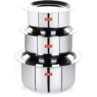Sumeet Stainless Steel Tope/Patila/Cookware with Lid, 3 Pcs