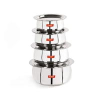 Sumeet Stainless Steel Belly Shape Pot Set with Lid, 4 Pcs
