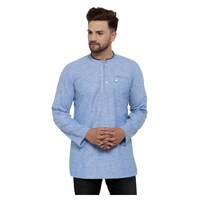 Pavan Fashion Cotton Regular Fit Solid Short Kurta, ALSI940190, Blue