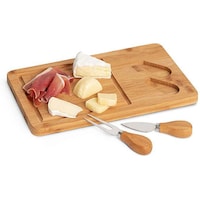 Bamboo Cheese Board With 2 Bamboo And Stainless Steel Acessories