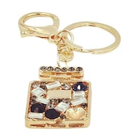 Fashionable Charms Keychain, Square Shape, Gold & Black