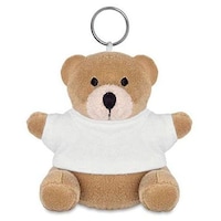 Teddy Bear Plush Key Ring, White & Brown