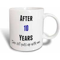 Picture of After 10 Years She Still Puts Up With Me Mug, White & Blue,  330Ml