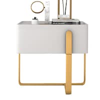 Neo Front Square Shaped Bedside Table, White & Gold
