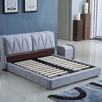 Picture of Neo Front Solid Wooden Frame King Size Bed, Blue