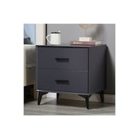 Picture of Neo Front Solid Wood Bedside Table with 2 Drawers, Black