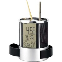 Goolsky Mesh Pen Pencil Holder With Digital Lcd Desk Alarm Clock