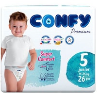 Picture of Confy Premium Size 5 Junior Baby Diaper, 26 Pieces, Pack of 5