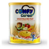 Confy Cereals Wheat Milk Mix Fruit Tin, 400g, Carton of 12 Packs