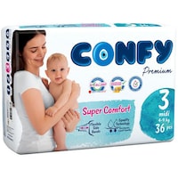 Confy Premium Size 3 Midi Baby Diaper, 36 Pieces, Pack of 5