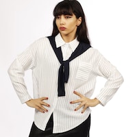Striped Long-Sleeve Shirt with Vest, White - Pack of 12Pcs