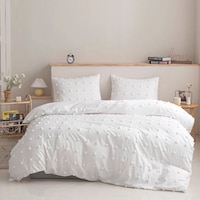 Luna Home King Size Plain Dots Pattern Bedding Set, White, Set Of 6 Pcs