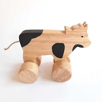 Toddle Care Wooden Miniature Cow on Wheels, Brown