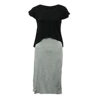 Picture of Women's Dress with Short Sleeve Blouse, Black & Grey, Carton of 24Pcs