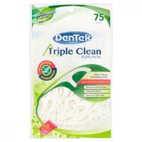 Dentek Triple Clean Floss Picks, White, 75 pcs