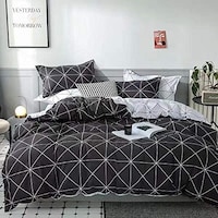 King Size Geometric Design Bedding Set, 6 Pcs, Black & White