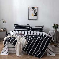 Picture of King Size Stripes Design Bedding Set, 6 Pcs,  Black & White