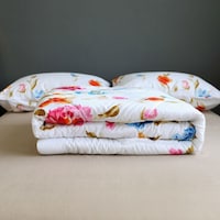 Luna Home Floral Design Comforter Set, 4 Pcs, White