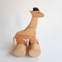 Toddle Care Wooden Miniature Giraffe on Wheels, Brown