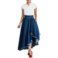 Hybella Women's Denim Asymmetric Elasticated Skirt, Blue, Medium, Carton of 400pcs
