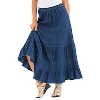 Hybella Women's Tiered Maxi Skirt with Elasticated Waistband, Blue, Medium, Carton of 400pcs