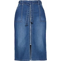 Hybella Women's Denim Skirt with Waist Tie and Zip Closure, Blue, Medium, Carton of 400pcs