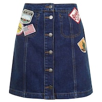 Hybella Women's Denim Knee Length Straight Skirt with Patches, Blue, Medium, Carton of 400pcs