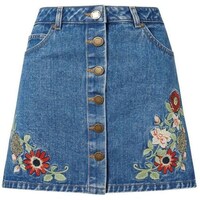 Hybella Women's Denim Straight Mini Skirt with Embroidery, Blue, Medium, Carton of 400pcs