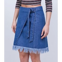Hybella Women's Denim Knee Length Skirt with Frail Edge, Blue, Medium, Carton of 400pcs