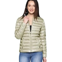 Hybella Women's Quilted Puffer Jacket with Hood, Beige, M, Carton of 20pcs