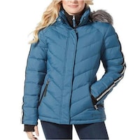 Hybella Women's Quilted Puffer Jacket with Hood, Indigo, M, Carton of 20pcs