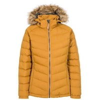 Hybella Women's Quilted Puffer Jacket with Fur Applique Hood, Yellow, M, Carton of 20pcs
