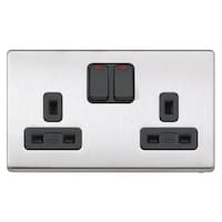 MK Aspect 13 amp Double-Pole Switched Socket with Neon, K24647 BSS B, Silver