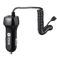 Zoook Car Charger With Micro USB Spring Coiled Cable, 15.5W, Black, ZF-C2UM