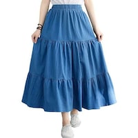 Hybella Women's Tiered Maxi Skirt with Elasticated Waistband, Blue, Medium, Carton of 400pcs