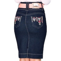 Hybella Women's Denim Knee Length Skirt and Zip Closure, Blue, Medium, Carton of 400pcs