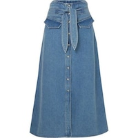 Hybella Women's Denim Skirt with Waist Tie and Buttons, Blue, Medium, Carton of 400pcs