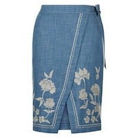 Picture of Hybella Women's Denim Knee Length Skirt, Blue, Medium, Carton of 400pcs