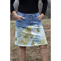 Hybella Women's Printed Knee Length Skirt with Zip Closure, Blue, Medium, Carton of 400pcs
