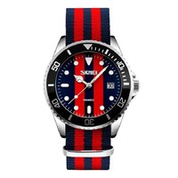SKMEI Latest Nylon Analog Wrist Watch, Blue & Red