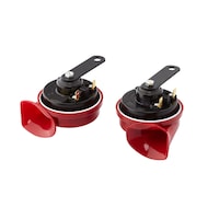 Hella Flat Plug In Connector Trumpet Horn, 12V, 110db(A), Red & Black, 3FH 007 424-811, Set Of 2