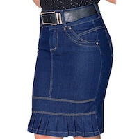 Hybella Women's Denim Knee Length Skirt with Zip Closure, Blue, Medium, Carton of 400pcs
