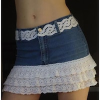 Hybella Women's Denim Mini Skirt with Lace and Zip Closure, Blue, Medium, Carton of 400pcs