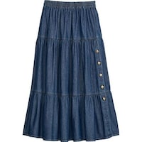 Hybella Women's Denim Button Front Tiered Skirt, Blue, Medium, Carton of 400pcs