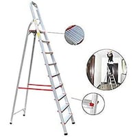 Abbasali 9 Step Household and Shop Aluminum Ladder, Silver